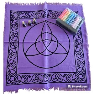 Triquetra Alter Cloth W/ Mini Ritual Candles and Bells